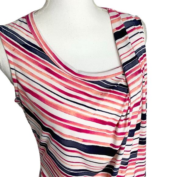 Worthington Pink Peach Navy White Draped Sleeveless Blouse Top Small - Picture 2 of 5